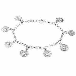 Sterling Silver Chinese 'good luck and peace' Charm Rolo Link Bracelet Jewelry