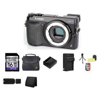 Panasonic LUMIX GX7 16.0 MP DSLM Camera   Body Only (Black) + 16GB SDHC Class 10 Memory Card + Carrying Case + DMW BLE9 Lithium Ion Battery (940mAh) + Replacement Battery Charger for DMW BLE9 Lithium Ion Battery + Table Top Tripod, Lens Cleaning Kit, LCD P