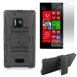 [SlickGears] Black Heavy Duty Combat Armor Dual Layer Kickstand Belt Holster Case for Nokia Lumia 928 (Verizon) + Premium LCD Screen Protector: Cell Phones & Accessories