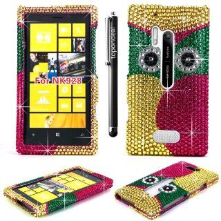 For Nokia Lumia 928 TopOnDeal TM Green Pink Golden Diamond Jewel Rhinestone Case Cover+Stylus Touch Pen: Cell Phones & Accessories