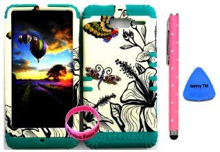 Bumper Case for Motorola Droid Razr M (XT907, 4G LTE, Verizon) Protector Case Butterfly Dragonfly on Light Yellow on Teal Snap on + Pink Silicone Hybrid Cover (Stylus Pen, Pry Tool & Wireless Fones' Wristband included) Cell Phones & Accessorie