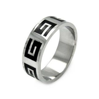 Stainless Steel 8mm High Polish Celtic Greek Key Design Fashion Band Ring (Size 9 to 12): GoldenMine: Jewelry