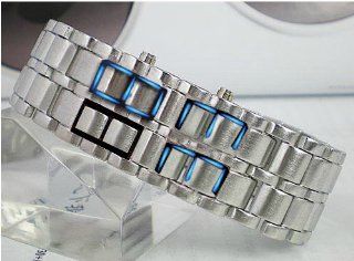 USAMZ909 New Silver Matt Wrist Watch Iron Metal Samurai Mens Fashion New Blue Volcanic Lava Blue LED Digital Black Lava Style: Watches