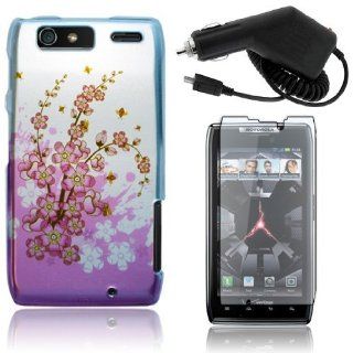 Motorola Droid Razr Maxx XT913   Spring Flower Hard Plastic Case Cover Skin + Car Charger + Clear Screen Protector [AccessoryOne Brand]: Cell Phones & Accessories