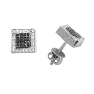 ES915 m Sterling Silver High Quality Black and CZ Micro Pave 9mm Screw Post Earrings Jewelry