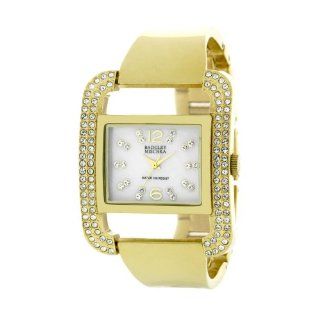 Badgley Mischka Women's BA1148CMGB Swarovski Crystals Gold Tone Mother Of Pearl Bangle Bracelet Watch: Watches