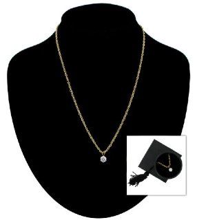 0.82 CT TW CZ Cubic Zircona Pendant Necklace Gold Tone Graduation Gift Boxed Private Label Jewelry