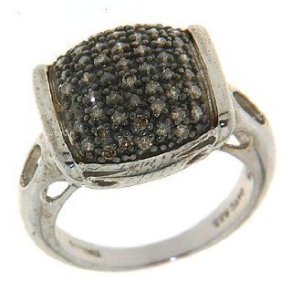 Samuel B. Sterling Silver Pave Set Mocha Diamond Square Ring (8): Jewelry