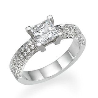 Swarovski Cubic Zirconia (CZ) Engagement Ring 14K White Gold 2.09 ctw Certified Princess Cut 1 1/4 ct Center Stone D Color IF Clarity: Jewelry