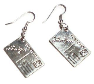 I Love You Post Card Tibetan Silver Colored Dangle Earrings: Jewelry