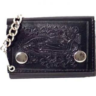 100% Leather Tri fold Chain Wallet Black #946 16 at  Mens Clothing store