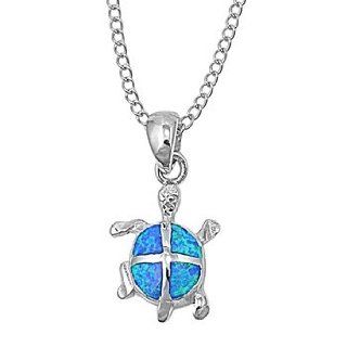925 Sterling Silver Turtle Blue Opal Necklace: Pendant Necklaces: Jewelry