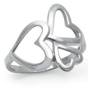 925 Sterling Silver 3 HEART Ring Size 9: Jewelry