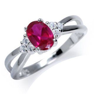 July Birthstone Simulated Ruby & CZ 925 Sterling Silver Engagement Ring Size 10: Jewelry