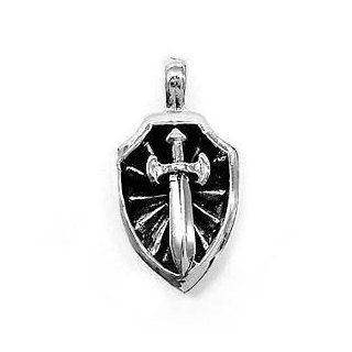 Silver PendantStar Knights Excalibur Shield and Sword .925 Sterling Silver Pendant for Men: Jewelry