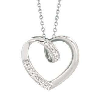 18" 1.1mm (0.04") Rhodium Plated Polished Cable Chain w/ .15ctw White Diamond Open Heart Pendant 925 Sterling Silver: Jewelry