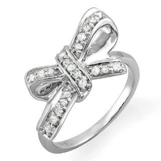 0.40 Carat (ctw) 925 Sterling Silver Round Diamond Ladies Cocktail Ribbon Knot Ring: Jewelry