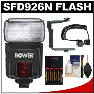 Bower SFD926N Digital Autofocus Power Zoom TTL / i TTL Flash + Bracket & Cord + Batteries + Kit for Nikon D3200, D3300, D5200, D5300, D7000, D7100, D610, D800, D4s DSLR Cameras : On Camera Shoe Mount Flashes : Camera & Photo