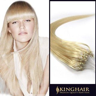 18 Inch White Blonde_60 Micro Loop Ring Beads Premium Remy Human Hair Extensions_100s (0.5g/s)_50g Weight Full Head_Straight  Beauty