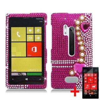 NOKIA LUMIA 928 3D PINK HEART PEARL DIAMOND BLING COVER HARD PLASTIC CASE +FREE SCREEN PROTECTOR from [ACCESSORY ARENA]: Cell Phones & Accessories
