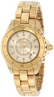 Stuhrling Original Women's 957S.123331 Leisure Ceramic Austere Quartz Swarovski Crystal Date Gold Tone Bracelet Watch: Watches