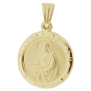 14k Yellow Gold, San Judas Tadeo Saint Jude Religious Pendant Charm Round Medal Shape: Jewelry