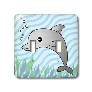 3dRose LLC lsp_13807_2 Cute Grey Dolphin Blue Ocean Double Toggle Switch   Switch Plates  