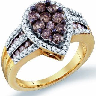 Brown Diamond Ring Pear Cluster 10k Yellow Gold (1.40 ct.tw.): Right Hand Rings: Jewelry
