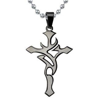 Tribal Fashion: Designer Inspired Surgical Stainless Steel Tribal Cross Pendant on a Stainless Steel Ball Chain for Men: Pendant Necklaces: Jewelry