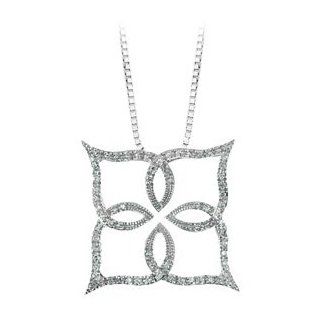 14K White Gold 1/4 ct. Diamond ''Interlocking Hearts'' Pendant with Chain: Jewelry