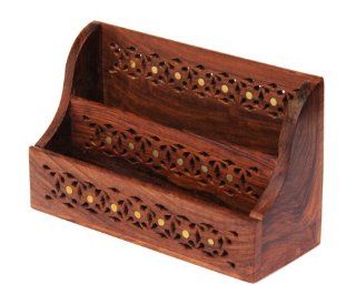 Fathers Day Gift Beautifully Hand Carved Decorative Wooden Desk Letter Rack Holder Home Decor : Office Desk Trays : Office Products