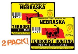 Nebraska TERRORIST HUNTING PERMIT LICENSE TAG DECAL TRUCK POLARIS RZR JEEP WRANGLER STICKER 2 PACK! NE: Automotive