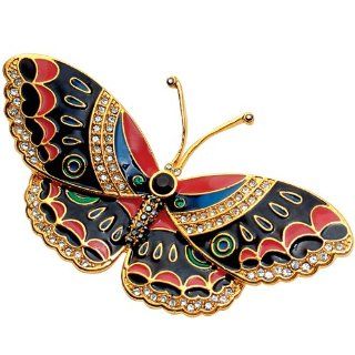 Butterfly Brooch or Pin Gold Jewelry with Crystal Diamonds Enamel Black Color: MMA: Jewelry