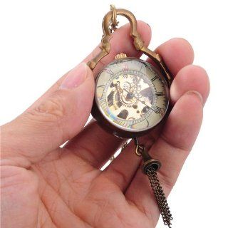 Watch Steampunk Glass Ball Transparent Skeleton Mechanical Pocket Watch Chain New: Watches