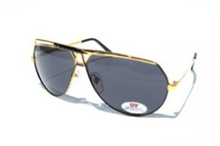 Stylin' Black and Gold Hip Hop Rap Big Aviator Sunglasses / Mens & Womens Vintage Retro / (SIMILAR LOOKING to old Cazal 953/954 as seen on singer Amerie): Clothing