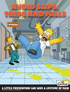 Simpsons Emergency Preparedness Workplace Safety Poster   Avoid Slips Trips and Falls Industrial Warning Signs