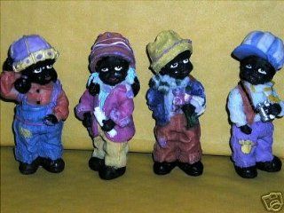 ETHNIC ART FIGURINE SET / BLACK CHILDREN MINIATURE STATUE SET of AFRICAN AMERICAN GRANDPA'S JOY   BOYS & GIRLS STANDING TALL 4pc. CURIO COLLECTION  