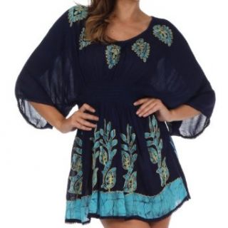 Sakkas 982 Embroidered Batik Gauzy Cotton Tunic Blouse   Blue / Turquoise   One Size at  Womens Clothing store