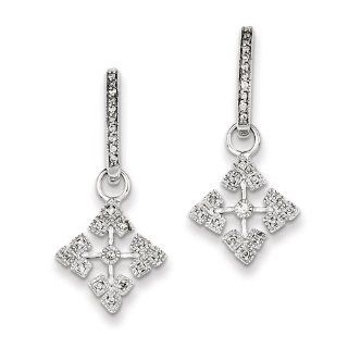 Sterling Silver Dangle Diamond Post Earrings: Jewelry