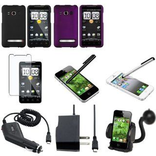 CommonByte Black+Purple Hard Case Cover+AC+Car Charger+Stylus+Mount For Sprint HTC EVO 4G: Cell Phones & Accessories
