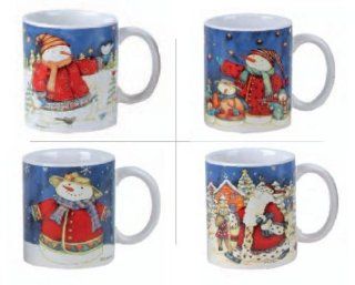 Gibson Welcome Christmas Holiday Santa Snowman Coffee Mugs Cups 11oz Capacity: Kitchen & Dining