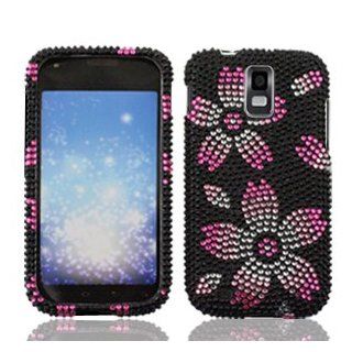 Samsung Galaxy S II S2 S 2 / SGH T989 T Mobile TMobile / Hercules Cell Phone Full Crystals Diamonds Bling Protective Case Cover Black with Hot Pink Oriental Cherry Floral Flowers Design Cell Phones & Accessories