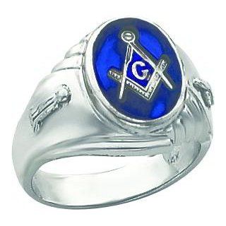 14K White Gold Masonic Mens Ring Jewelry Size 10: Jewelry