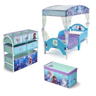 DISNEY FROZEN Room in a Box : Toddler Canopy Bed, Toy Box, Multi Bin Organizer Princess Anna Children Bed Toy Playset  