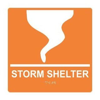 ADA Storm Shelter With Symbol Braille Sign RRE 14838 99 WHTonORNG  Business And Store Signs 