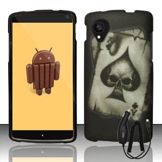 LG GOOGLE NEXUS 5 BLACK SILVER ACE SPADE SKULL COVER SNAP ON HARD CASE + FREE CAR CHARGER from [ACCESSORY ARENA]: Cell Phones & Accessories