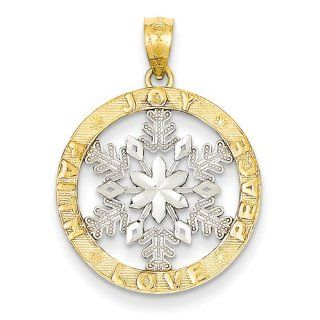 14k & Rhodium Joy/peace/love/faith Snowflake Pendant, Best Quality Free Gift Box Satisfaction Guaranteed Jewelry