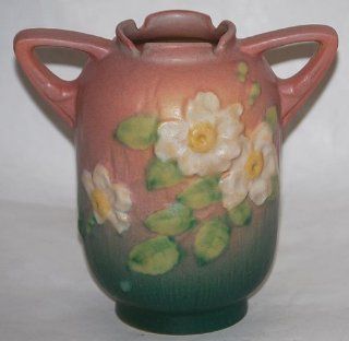 Roseville Pottery White Rose Pink Vase 979 6   Decorative Vases