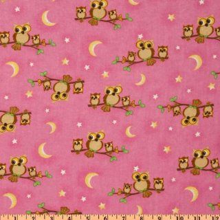 43'' Wide Comfy Flannel Owls Pink Fabric By The Yard