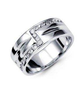 18K White Gold Mens Wedding Anniversary Diamond Ring: Jewelry